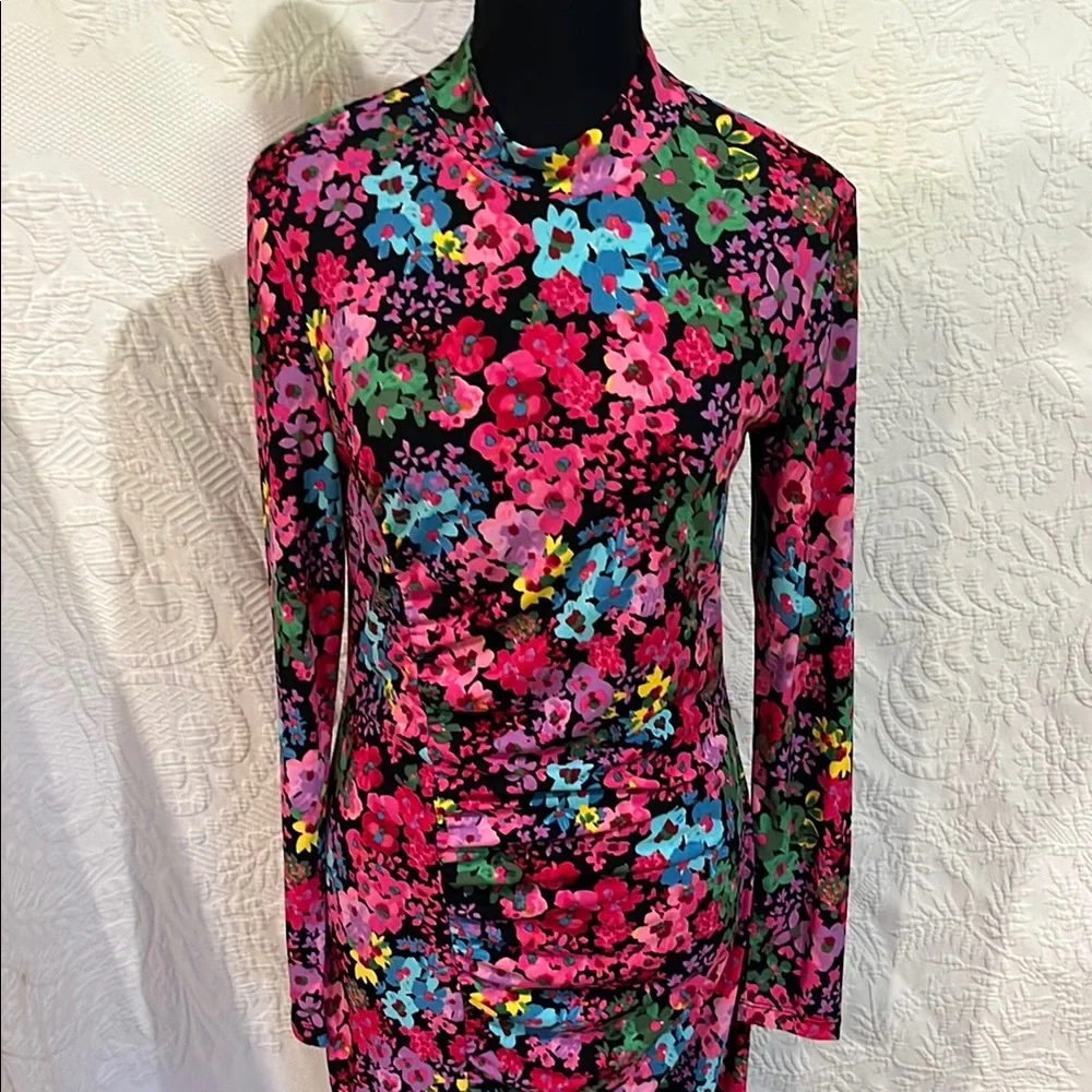 FUTURE COLLECTIVE Floral Long Sleeve Mock Neck Ruched Dress, size medium, NWT - Picture 2 of 14